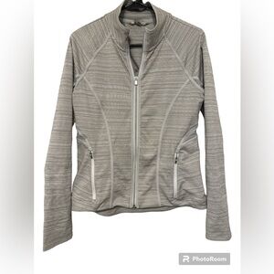 Athleta Powervita Zip Up Jacket Gray/Tan Striped Size M
